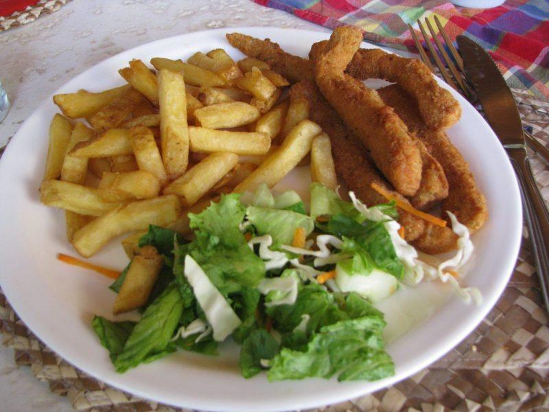 At the Fort Young, fish sticks are made by the chef, not Mrs. Paul. These were made from fresh tuna.