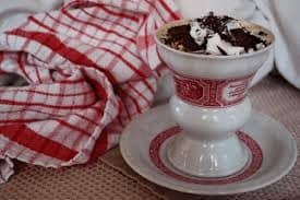 Rudesheim coffee, served in a traditional Rudesheimer cup and saucer 