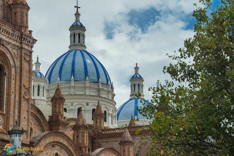 blue domes of the Cathedral of the Immaculate Conception in Cuenca. Apartments for rent are nearby