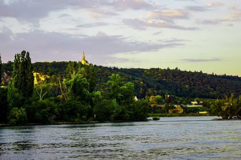 Dawn over the mountains along the Rhine River