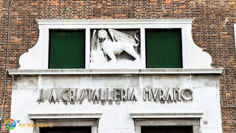 Lion of St. Mark over the doorway of a Murano glass factory