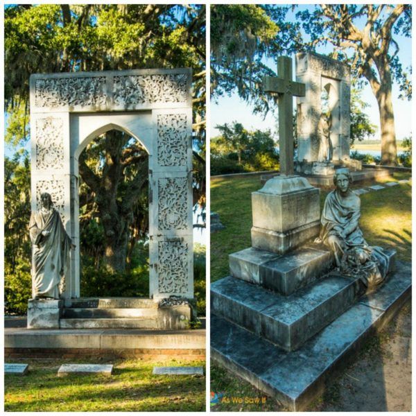 carved headstones at Bonaventure Cemetery