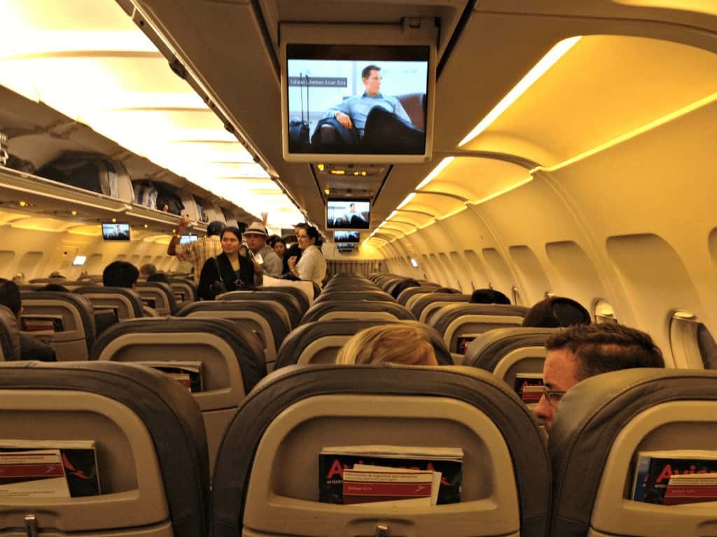 Stay healthy while flying by using an airplane aisle like this to walk around.