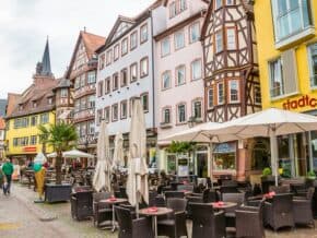 Table-lined pedestrian street in Wertheim Germany
