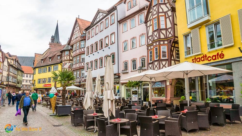 Table-lined pedestrian street in Wertheim Germany