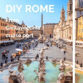 Trevi fountian text says DIY rome from Civitavecchia