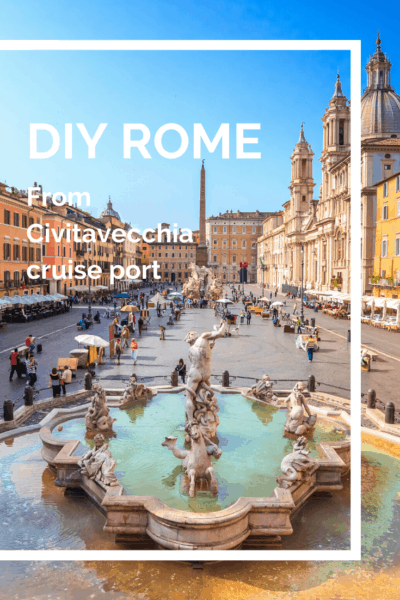 Trevi fountian text says DIY rome from Civitavecchia