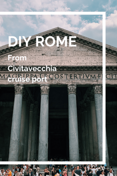 Pantheon text says DIY rome from Civitavecchia