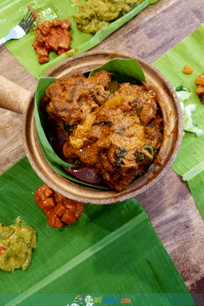 dish of Indian food on banana leaves