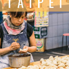 vendor making dim sum text says taipei