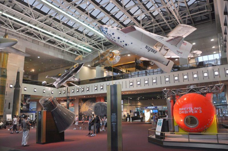 Airplanes suspended in the lobby of the National Air & Space Museum