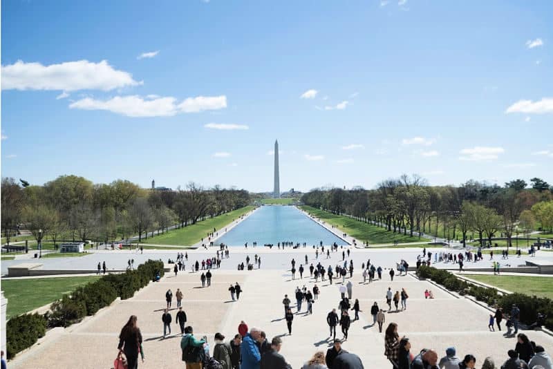 view down the national mall to washington memorial