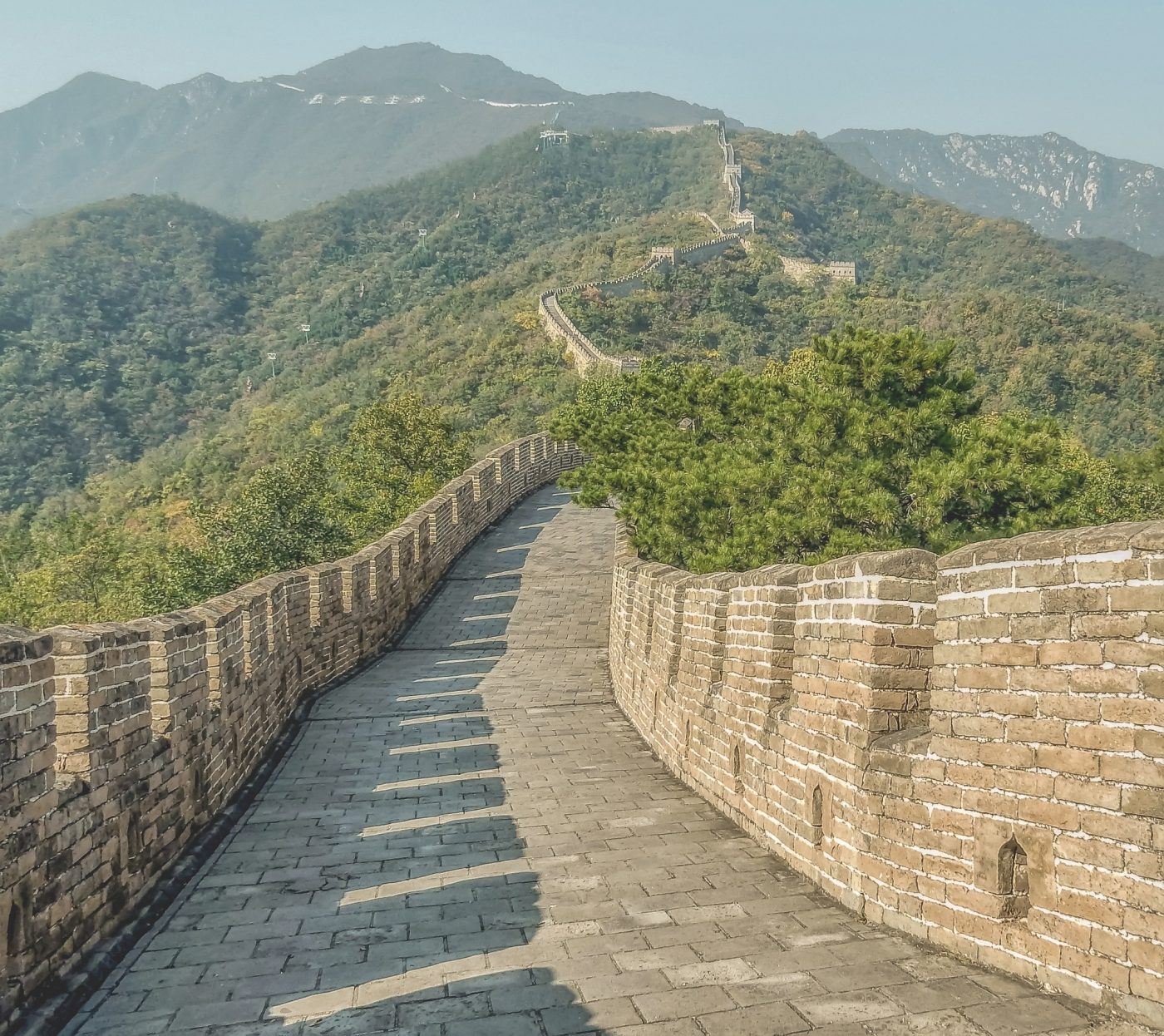 distance view of Great Wall of China as seen from the top