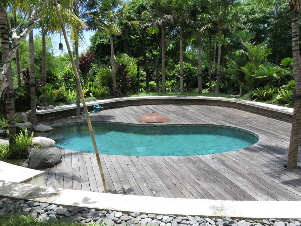 The pool at one of their luxury house sits in Bali.