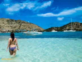 woman in bikini in caribbean water