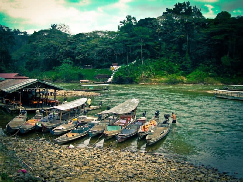 Canoes on a river in Taman Negara Malaysia