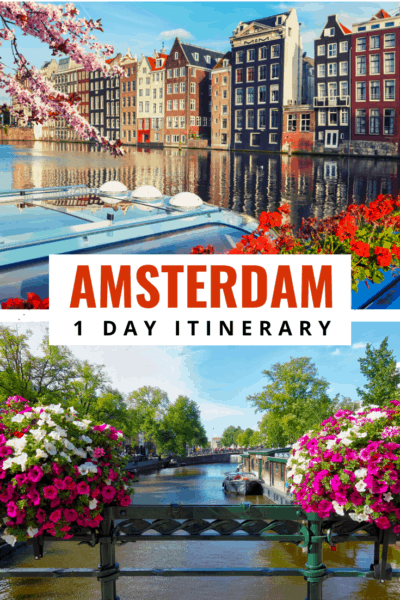 Collage text says amsterdam one day itinerary