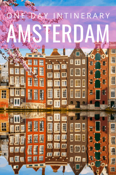 Amsterdam buildigs text says one day itinerary amsterdam