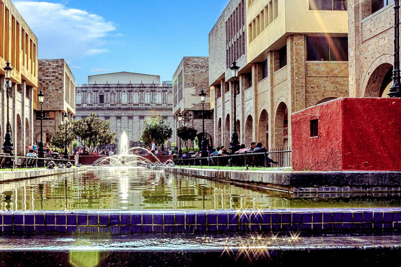 buildings surround fountains in guadalajara mexico