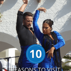 Flamenco couple with arms in air. Text overlay says 10 Reasons to Visit Southern Spain
