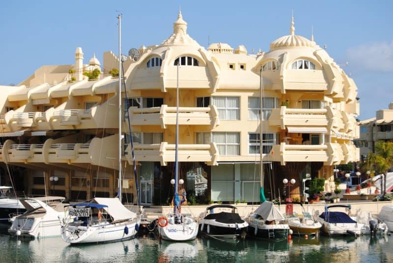 Shopping mall along a marina at Benalmadena Costa del Sol.