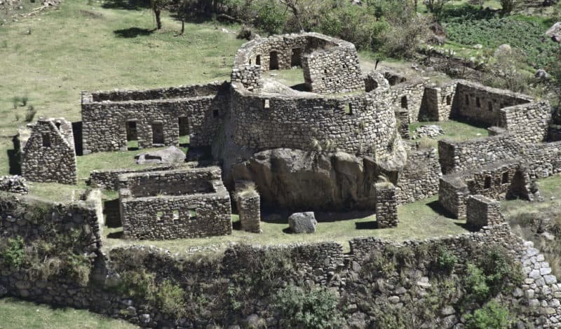 Rock walls of ruins seen while hiking the Inca Trail