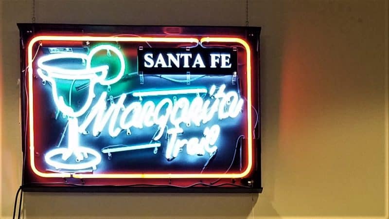 Neon sign says Santa Fe Margarita Trail