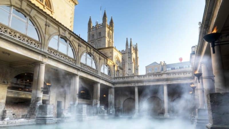 Steam rising from Roman Bath in Bath England