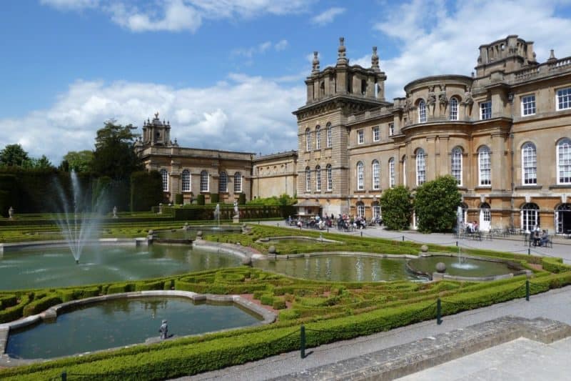 Stone edifice of Blenheim Palace and gardens