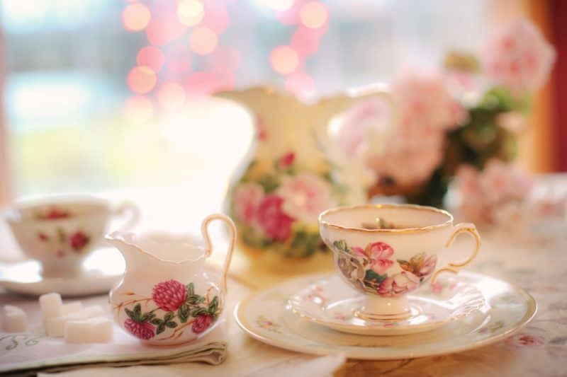 Bone china cup and saucer with roses on it