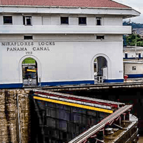 miraflores locks text says panama city