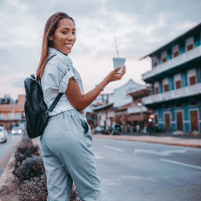 woman in casco viejo text says panama city