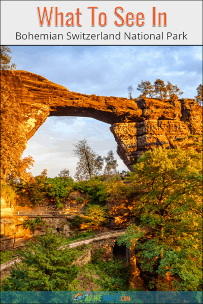 Setting sun illuminates Pravcice Arch in Bohemian Switzerland.