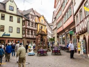 Tourists on a street in Wertheim, Germany