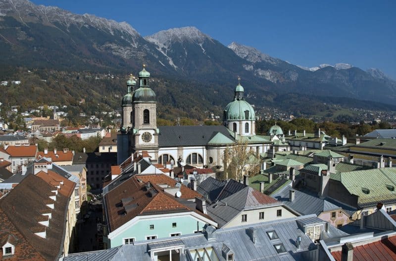 Cityscape of Innsbruck with mountains in background