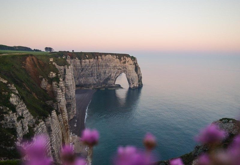 One of the arches at the cliffs along the Atlantic Ocean in Etretat, France.