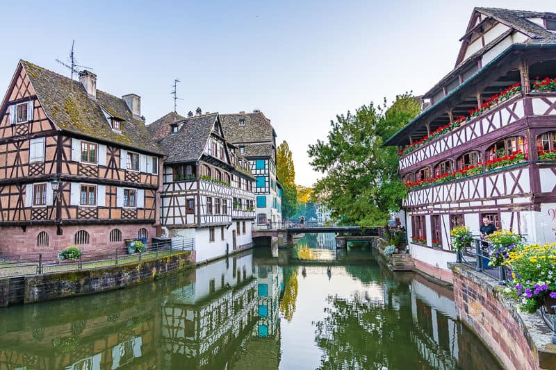 houses lining a canal in Strasbourg, France