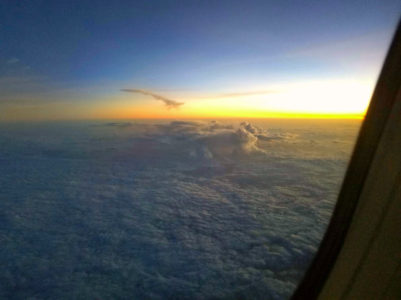 Sunset as seen from an airplane window