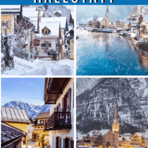 photo collage of Hallstatt in winter text says what to do what to see