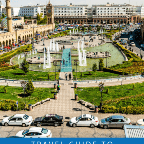 Aerial view of a park in Erbil. Text overlay says Travel Guide to Iraqi Kurdistan.