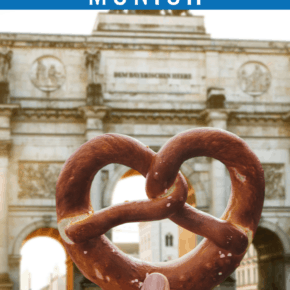 german pretzel text says munich in winter