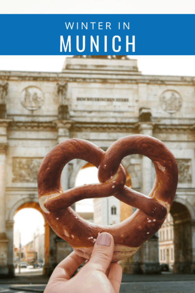 german pretzel text says munich in winter