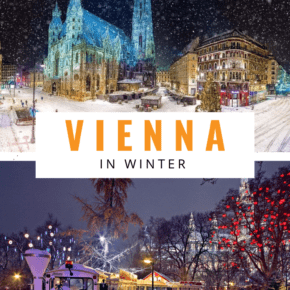 collage of winter nights in vienna text says vienna in winter
