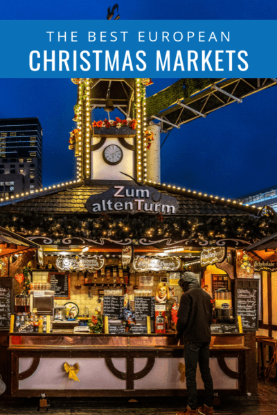 christmas market vendor stall text says the best european christmas markets