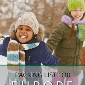 young girl bundled up for winter text says packing list for europe in winter