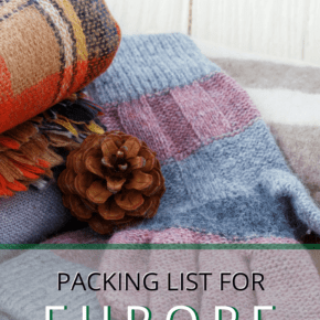 Scarves and gloves text says packing list for europe in winter