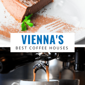 photo of a cake above and expresso below text says vienna's best coffee houses