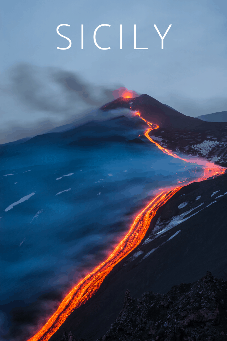 Mount Etna lava flow text says sicily