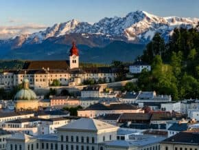 salzburg at sunset in winter