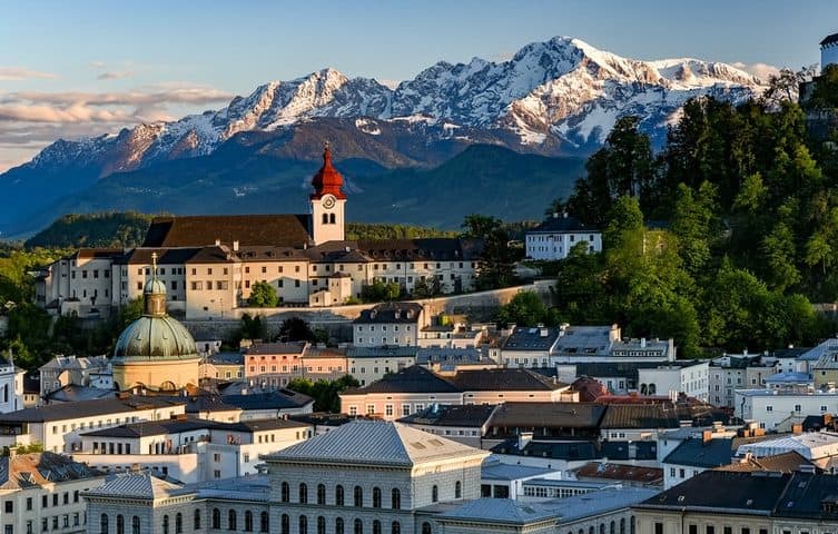 salzburg at sunset in winter